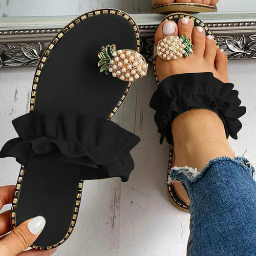 Load image into Gallery viewer, Pineapple Pearl Beach Slides Flat Toe Casual Womens Slippers
