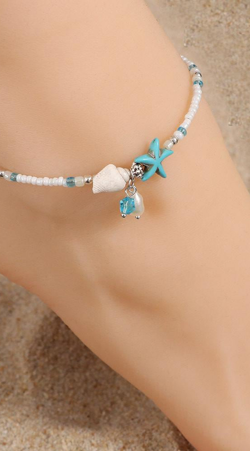 Load image into Gallery viewer, Beach Beaded Starfish Anklet Ankle Bracelet
