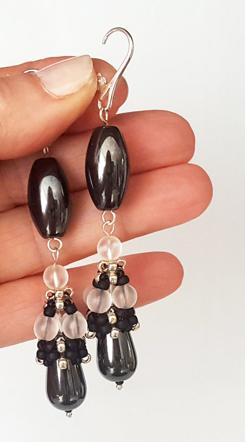 Load image into Gallery viewer, Haematite Long Dangle Earrings
