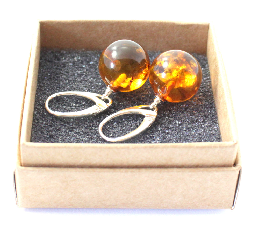 Round Baltic Amber Earrings With Sterling Silver