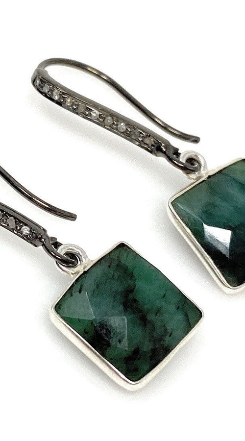 Load image into Gallery viewer, Genuine Emerald Earrings, Pave Diamond Earrings, Sterling Silver
