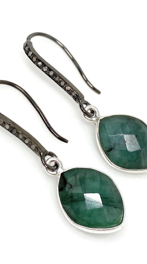 Load image into Gallery viewer, Genuine Emerald Earrings, Pave Diamond Earrings, Sterling Silver
