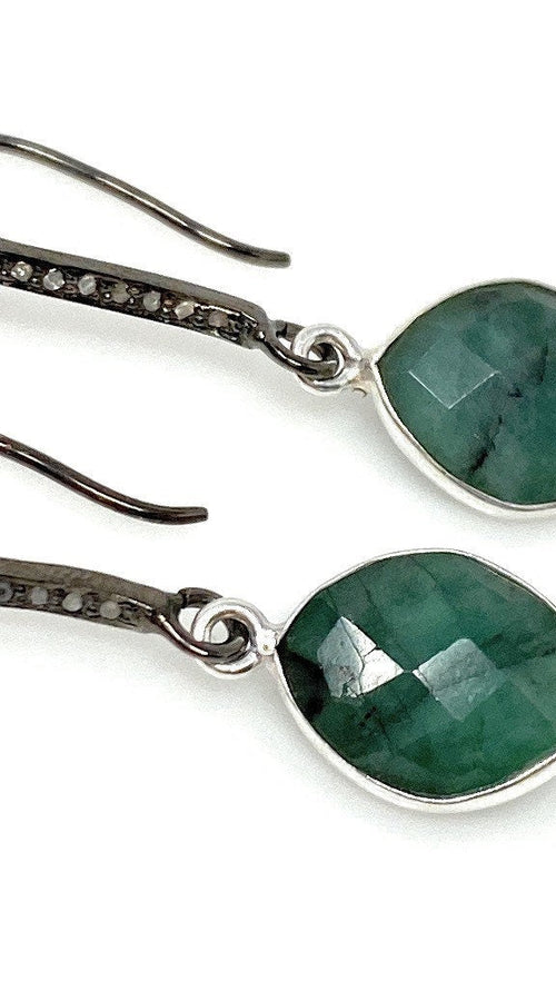 Load image into Gallery viewer, Genuine Emerald Earrings, Pave Diamond Earrings, Sterling Silver
