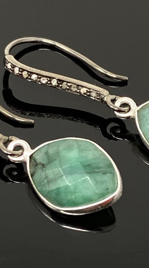 Load image into Gallery viewer, Genuine Emerald Earrings, Pave Diamond Earrings, Sterling Silver
