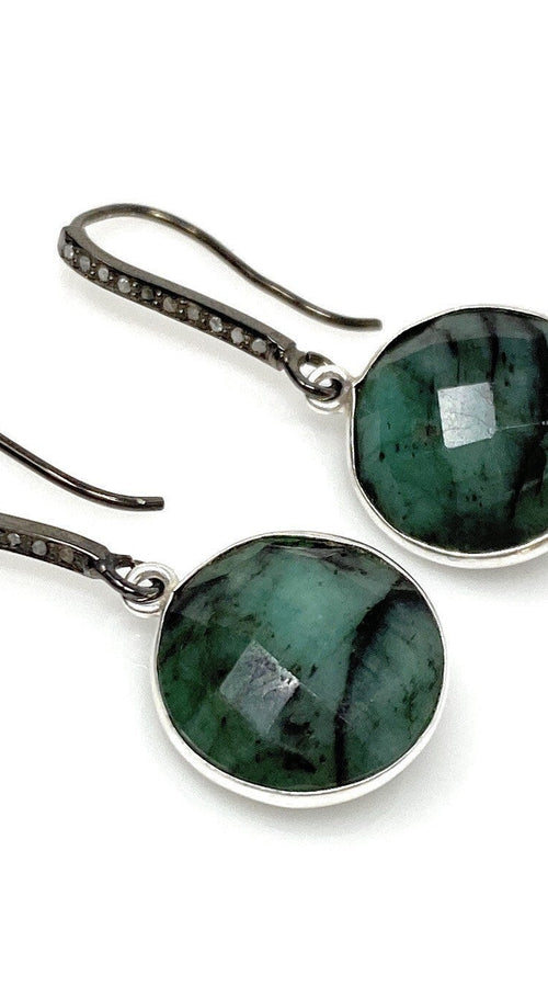 Load image into Gallery viewer, Genuine Emerald Earrings, Pave Diamond Earrings, Sterling Silver
