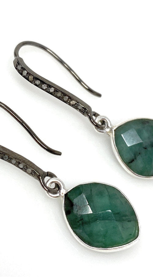 Load image into Gallery viewer, Genuine Emerald Earrings, Pave Diamond Earrings, Sterling Silver
