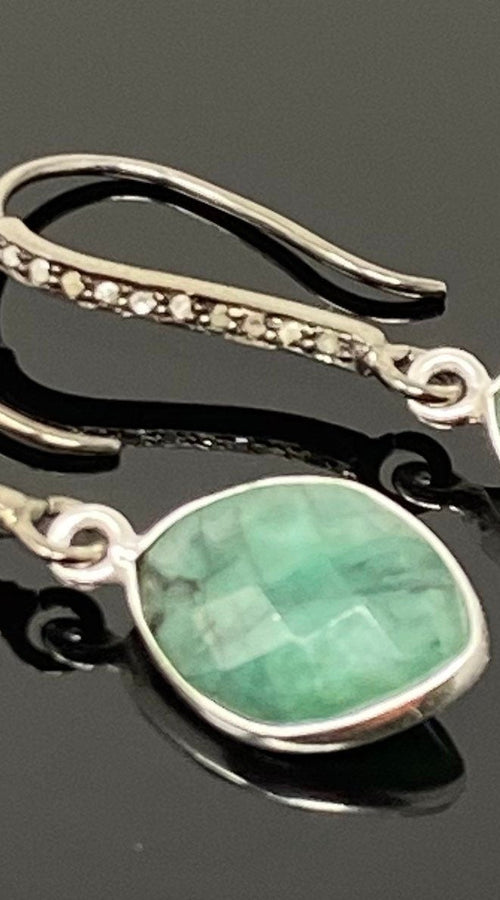 Load image into Gallery viewer, Genuine Emerald Earrings, Pave Diamond Earrings, Sterling Silver
