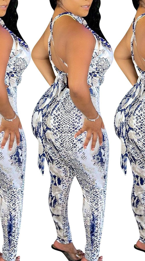 Load image into Gallery viewer, Women Clothing  Sexy Snakeskin Pattern Road Halter Jumpsuit   Women
