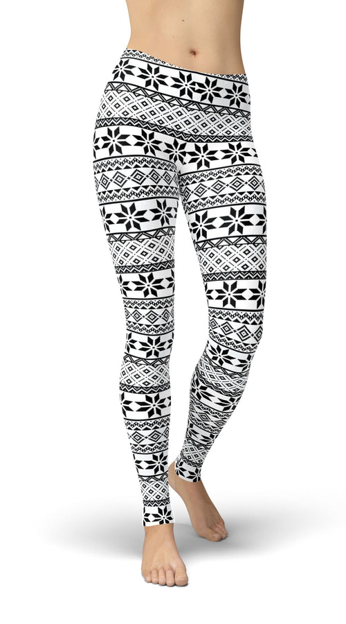 Load image into Gallery viewer, jean black and white snowflakes leggings
